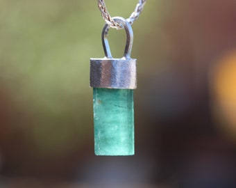 SEAFOAM GREEN tourmaline crystal sterling silver pendant