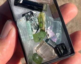 Minature crystal collection (topaz, aqua, tourmaline, peridot, amethyst)