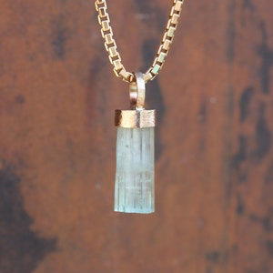 SEAFOAM GRÜNER Turmalin Kristall 14k Gelbgold Anhänger