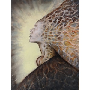 Originale - The Sun 19 - Ritratto di donna profilo fantasy Arte originale Olio su Carta Yupo