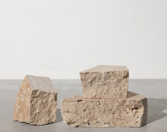 3 Travertine Stones | Product Photography Props | Broken Stone Photo Props | Thick Stone Fragments | Broken Stone Pieces | Jewelry Display