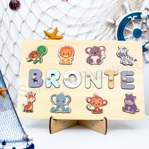 Personalized Name Puzzle with Animals, Busy Board Puzzle,Baby Toys, 1st Birthday Gifts,Baby Shower Gifts,Baby Girl and Boy Gifts,Wooden Toys