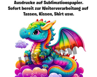Sublimation print "Sweet Dragon" up to 30 cm for school enrollment Christmas mug pillow #2