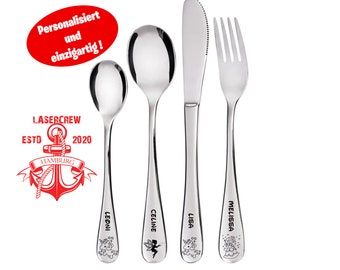 Children's cutlery "Unicorn & Fairies" including personal engraving / 4-piece cutlery set for children as a gift / christening gift / birthday