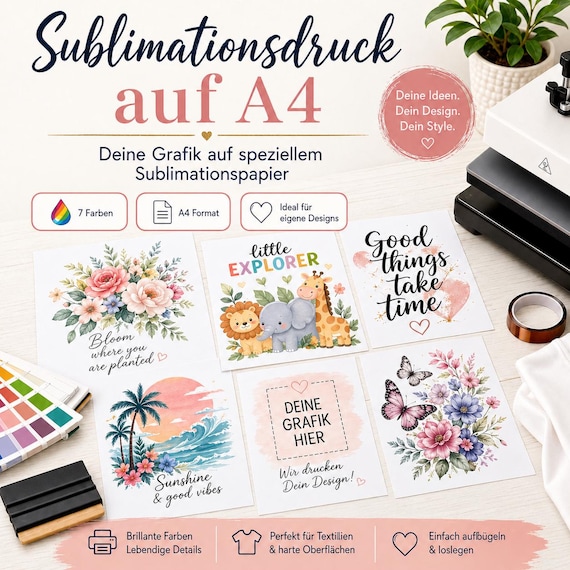 Sublimationsdruck A4 * Selbst gestalten * Ausdruck auf Premium Papier.