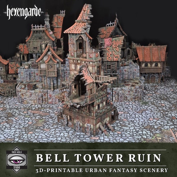 Tabletop Terrain für Warhammer AoS DnD Mordheim Pathfinder Fantasy LotR • Hexengarde Bell Tower Ruin • Tabletop Gelände Gebäude Ruine