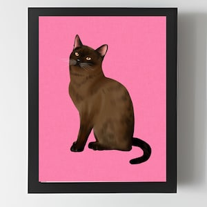 Burmese Cat print, Cute Burmese Cat wall art, Cat lovers gift, Colourful linen look animal wall art, Burmese picture. image 2