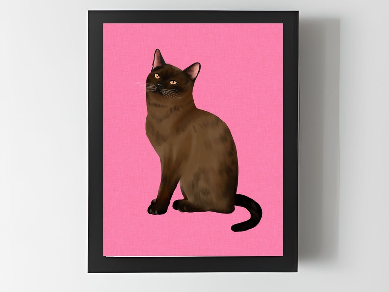 Burmese Cat print, Cute Burmese Cat wall art, Cat lovers gift, Colourful linen look animal wall art, Burmese picture. image 2