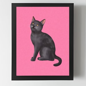 Russian Blue Cat print, Cute Russian Blue Cat wall art, Cat lovers gift, Colourful linen look animal wall art, Russian Blue cat home decor.