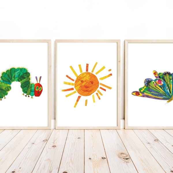 Set of 3 The Very Hungry Caterpillar prints, Nursery Wall Art print, Child's gift, The Very Hungry Caterpillar wall art