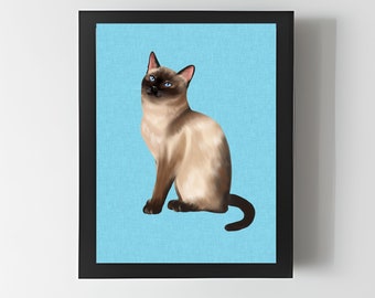 Tonkinese Cat print, Cute Tonkinese Cat wall art, Cat lovers gift, Colourful linen look animal wall art, Tonkinese Cat picture.