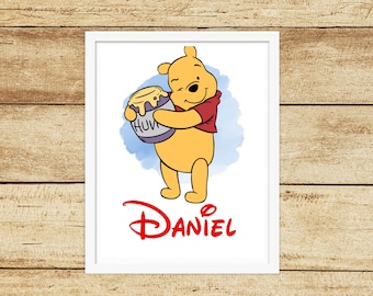 Winnie the Pooh Personalised Name Print, Disney Winnie the Pooh personalised art, Winnie the Pooh print, Child's gift