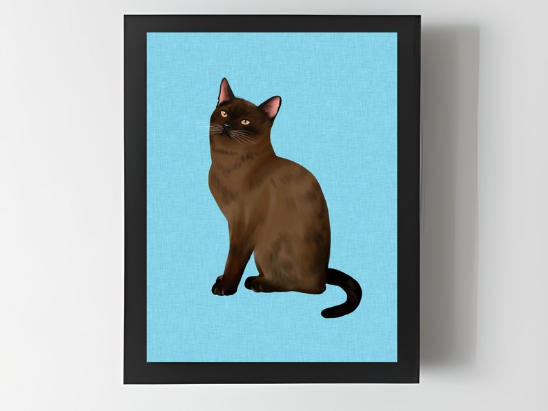 Burmese Cat print, Cute Burmese Cat wall art, Cat lovers gift, Colourful linen look animal wall art, Burmese picture. image 1