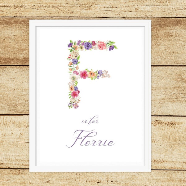 Floral Initial Print Etsy