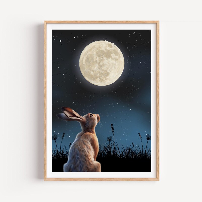 Moon Gazing Hare Posters - Etsy UK