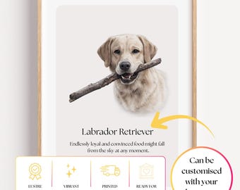 Golden Labrador Retriever Print, Funny Dog Quote, Neutral Minimalist Pet Decor Poster, Drawing of Golden Labrador