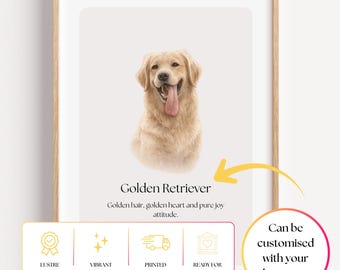 Golden Retriever Print, Funny Dog Quote, Neutral Minimalist Pet Decor Poster, Drawing of Golden Retriever