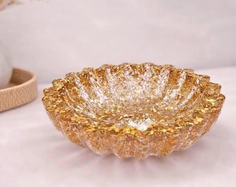Handmade Rich Gold Glitter Resin Trinket Dish, Decorative Jewellery Holder Small Bowl, Luxury Home Vanity Decor, Affordable Gift for Her