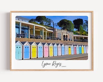 Lyme Regis Dorset Travel Art Print, Jurassic Coastal Picture, Beach Hut Aesthetic Home Decor