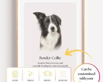 Border Collie Wall Art Print, Funny Dog Quote, Neutral Minimalist Drawing Pet Decor Poster