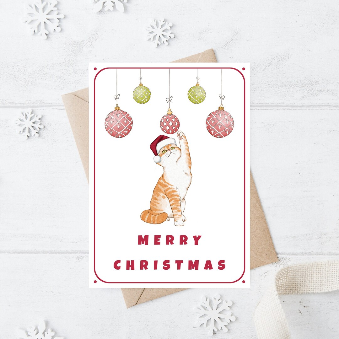 Cat Christmas Cards Ginger Cat Xmas Cards Cute Christmas Etsy