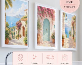 Mediterranean Coastal Wall Art Set of 3, Summer Italian Style Holiday Gallery Wall Prints