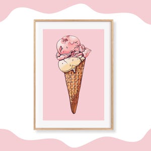 Impresión artística de helado, imagen de helado, impresión artística de comida, decoración de cocina rosa, decoración del hogar con helado, idea de regalo para amantes de la comida, regalo para un nuevo hogar