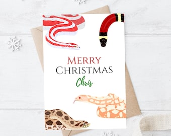Snake Christmas Card Personalised, Fun Xmas Cards, Novelty Christmas Card - Choose a single name, couple names or family name