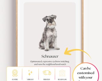 Schnauzer Wall Art Print, Funny Dog Quote, Neutral Minimalist Drawing Pet Decor Poster