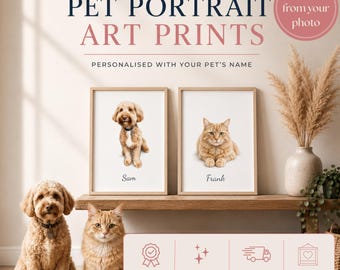 Personalised Pet Portrait Print From Your Photo, Custom Pet Memorial Gift Unframed