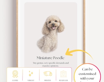 Miniature Poodle Wall Art Print, Funny Dog Quote, Neutral Minimalist Drawing Pet Decor Poster