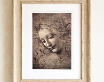 Leonardo da Vinci La Scapigliata Art Print, Classical Renaissance Portrait Reproduction Wall Art Poster