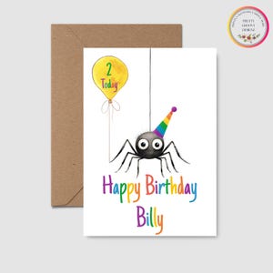 Custom Spider Birthday Card for Boy, Personalised Name and Age Birthday Card, Fun and Quirky Greeting Card, Rainbow Colour Birthday Card