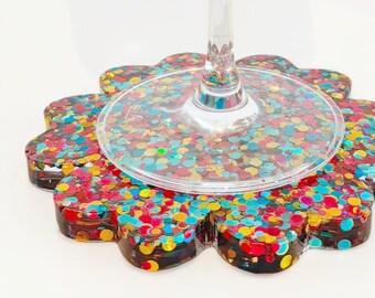 Glitter Resin Coasters, Sparkly Colourful Drinks Mat, Unique Gift for Her, Party Table Home Decor Girls Night, Choose 1, set of 2 or 4