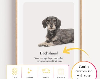 Dachshund Wall Art Print, Funny Dog Quote, Neutral Minimalist Pet Decor Poster, Drawing of Wire-Haired Wiener