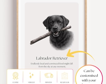 Black Labrador Retriever Print, Funny Dog Quote, Neutral Minimalist Pet Decor Poster, Drawing of Black Labrador
