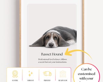 Basset Hound Print, Funny Dog Quote Wall Art, Neutral Minimalist Pet Decor Poster, Dog Owner Gift Idea