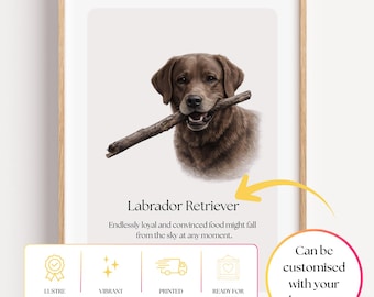 Chocolate Labrador Retriever Print, Funny Dog Quote, Neutral Minimalist Pet Decor Poster, Drawing of Chocolate Labrador