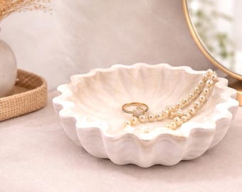 Gold & White Marble Trinket Dish, Decorative Jewellery Holder Bowl, Luxury Art Deco Vanity Decor, Key Holder, Affordable Gift