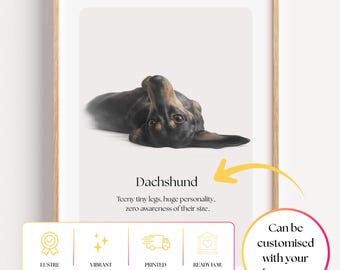 Dachshund Wall Art Print, Funny Dog Quote, Neutral Minimalist Pet Decor Poster, Drawing of Short-Haired Dachshund