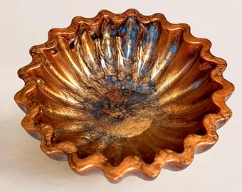 Blue and Metallic Copper Mica Trinket Dish, Handmade Luxury Decorative Jewellery Holder Bowl, Autumn Home Decor, Cosy Home Decor