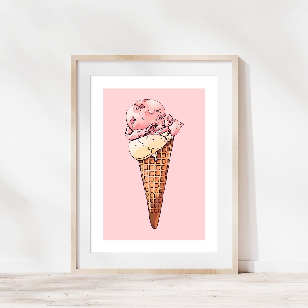Ice Cream Art Print, Ice Cream Picture, Food Art Print, Pink Kitchen ...