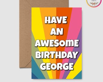 Personalised Birthday Card, Custom Name Rainbow Birthday Card, Birthday Card for Him, Birthday card for Her, A5 Size Greeting Card