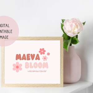 Baby Name Digital Printable Image - Retro Flowers Pink
