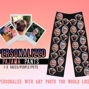 Custom Photo Pajama Pants, Custom Face Pajams, Pet Cat Dog Face on Pants Mom Dad Pj pants Personalized pajama pants with photo, Custom Gift