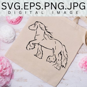 Fichiers SVG numériques cheval à plumes gitane Vanner projet poney téléchargement art SVG png fichier silhouette CRICUT