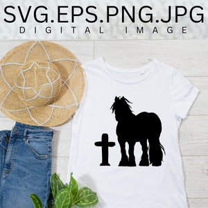 Gypsy Vanner cheval fichiers numériques Memory Cross svg fichiers vectoriels imprimables sud-ouest cricut menuiserie silhouette fichier
