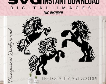 Beautiful Rearing Feathered Pinto Gypsy Horse Graphic | SVG PNG file | Draft Irish Cob | Instant Download Vector For Crafters