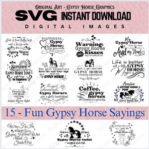 Paquete de dichos SVG de encantadores caballos gitanos: conjunto de 15 diseños originales de gráficos de descarga digital para artesanos Gypsy Vanner, Irish Cob