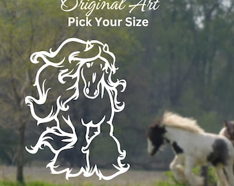 Original Feathered Draft Horse Decal Vinyl Sticker - Whimsical Gypsy Vanner Design - Handcrafted with High Quality Detail, Original Art